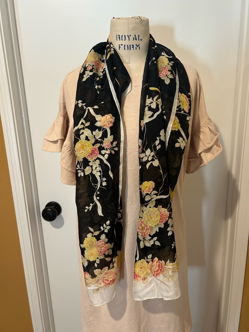 Vintage Christian Dior Silk Jacquard Floral Scarf